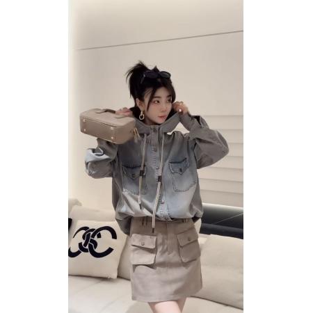 FA52758# 春季新款韩版做旧宽松长袖连帽牛仔衬衣复古短款开衫外套女潮  服裝批發女裝批發服飾貨源