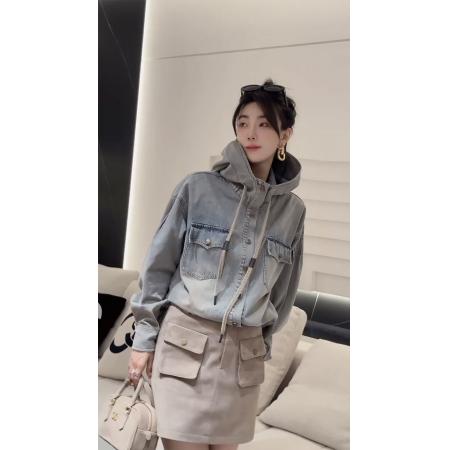 FA52758# 春季新款韩版做旧宽松长袖连帽牛仔衬衣复古短款开衫外套女潮  服裝批發女裝批發服飾貨源
