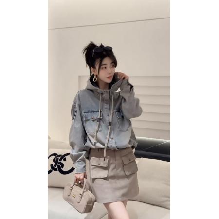 FA52758# 春季新款韩版做旧宽松长袖连帽牛仔衬衣复古短款开衫外套女潮  服裝批發女裝批發服飾貨源