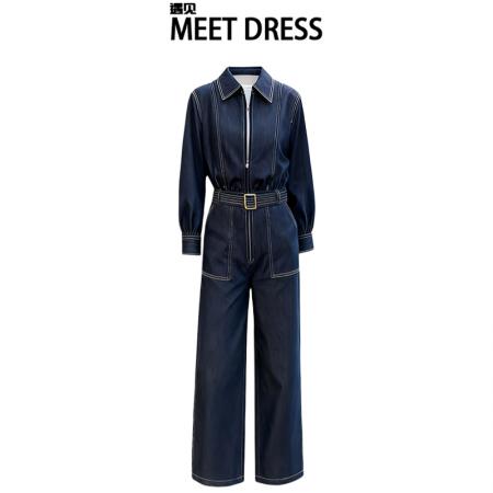 FA52760# 新款高腰阔腿时尚连体裤女小个子休闲宽松气质减龄牛仔连体裤  服裝批發女裝批發服飾貨源