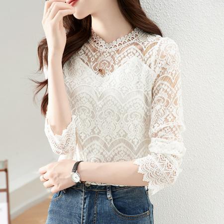 FA52764# 欧货蕾丝打底衫女2026春季装新款韩版内搭网纱上衣洋气  服裝批發女裝批發服飾貨源
