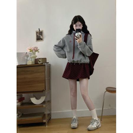 FA52772# 大码女装冬新款韩版简半拉链立领长袖卫衣百搭半身裙三件套  服裝批發女裝批發服飾貨源