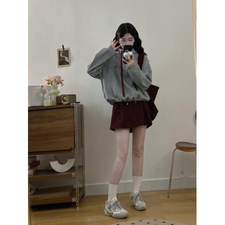 FA52772# 大码女装冬新款韩版简半拉链立领长袖卫衣百搭半身裙三件套  服裝批發女裝批發服飾貨源