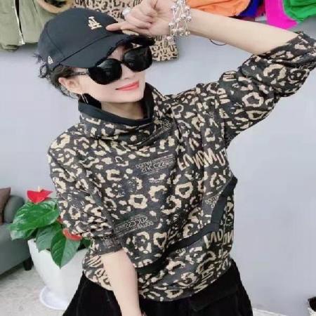 FA52776# 欧洲站高领卫衣女冬新款时尚豹纹欧货洋气加绒打底衫上衣女潮  服裝批發女裝批發服飾貨源