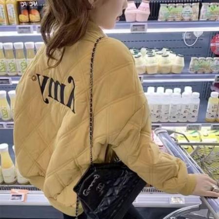 FA52777# 气质刺绣夹棉棒球服女秋冬新款宽松百搭减龄棉袄大码羽绒棉衣  服裝批發女裝批發服飾貨源