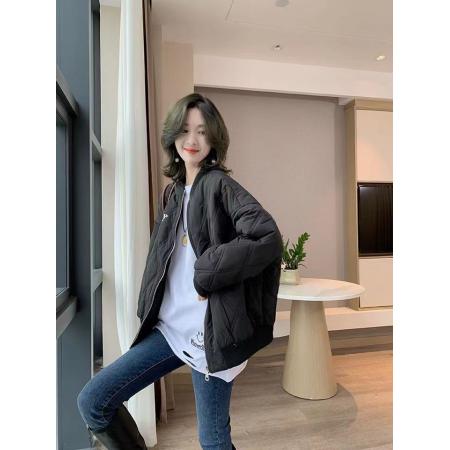 FA52777# 气质刺绣夹棉棒球服女秋冬新款宽松百搭减龄棉袄大码羽绒棉衣  服裝批發女裝批發服飾貨源