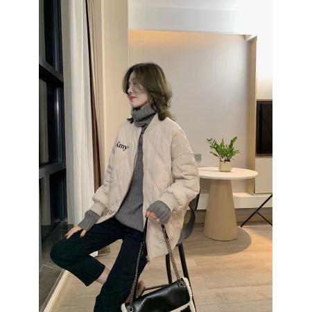 FA52777# 气质刺绣夹棉棒球服女秋冬新款宽松百搭减龄棉袄大码羽绒棉衣  服裝批發女裝批發服飾貨源