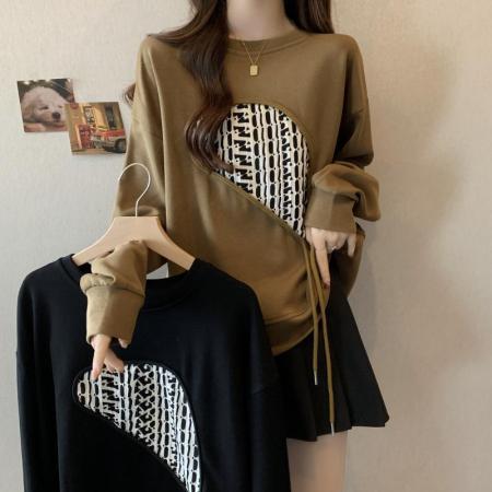 FA52782# 胖mm300斤设计感卫衣打底衫女春秋宽松大码显瘦独特气质百搭上衣2  服裝批發女裝批發服飾貨源