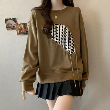 FA52782# 胖mm300斤设计感卫衣打底衫女春秋宽松大码显瘦独特气质百搭上衣2  服裝批發女裝批發服飾貨源