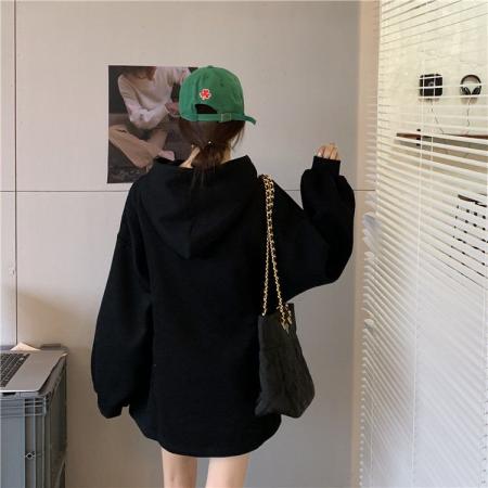 FA52785# 大码斤韩版慵懒风刺绣卫衣女宽松秋冬加绒加厚连帽百搭外套  服裝批發女裝批發服飾貨源