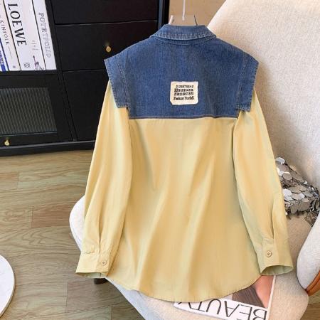 FA52786# 欧洲站春装新款时尚小众设计感不规则时尚拼接牛仔马甲衬衫女  服裝批發女裝批發服飾貨源