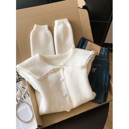 FA52792# ～秋冬新款韩版chic娃娃领毛衣外套女洋气减龄针织开衫  服裝批發女裝批發服飾貨源