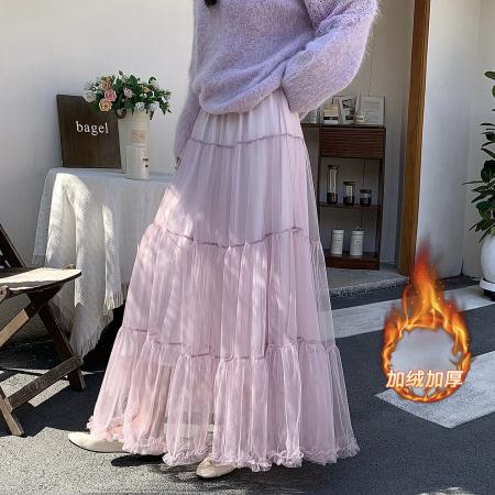 FA52803# 复古气质百褶半身裙女新款秋冬季显瘦松紧腰半裙大摆a字裙女  服裝批發女裝批發服飾貨源