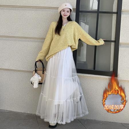 FA52803# 复古气质百褶半身裙女新款秋冬季显瘦松紧腰半裙大摆a字裙女  服裝批發女裝批發服飾貨源