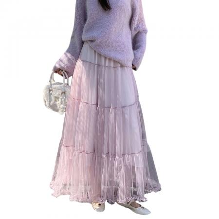 FA52803# 复古气质百褶半身裙女新款秋冬季显瘦松紧腰半裙大摆a字裙女  服裝批發女裝批發服飾貨源