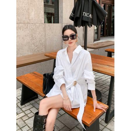 FA52812# 韩版小众设计感不规则白色衬衫女2026春秋季新款宽松休闲显瘦上衣  服裝批發女裝批發服飾貨源