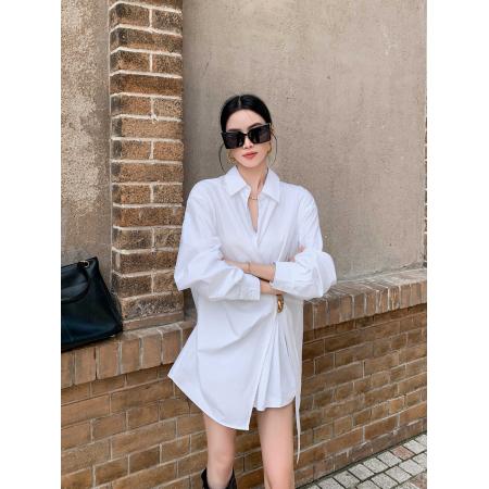 FA52812# 韩版小众设计感不规则白色衬衫女2026春秋季新款宽松休闲显瘦上衣  服裝批發女裝批發服飾貨源