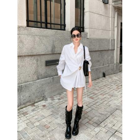 FA52812# 韩版小众设计感不规则白色衬衫女2026春秋季新款宽松休闲显瘦上衣  服裝批發女裝批發服飾貨源