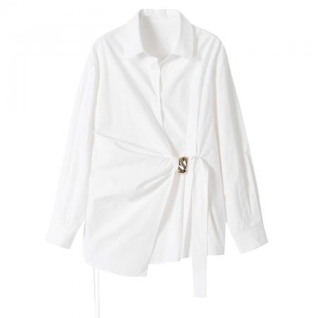 FA52812# 韩版小众设计感不规则白色衬衫女2026春秋季新款宽松休闲显瘦上衣  服裝批發女裝批發服飾貨源