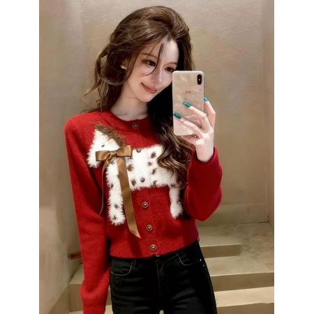 FA52818# 韩系慵懒黑色圆领毛衣外套女冬季巨好看卡通小马针织开衫保暖上衣  服裝批發女裝批發服飾貨源