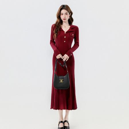 FA52824# 韩国2026春款高级弹力针织打底连衣裙女收腰显瘦别致漂亮毛衣长裙  服裝批發女裝批發服飾貨源