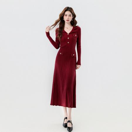 FA52824# 韩国2026春款高级弹力针织打底连衣裙女收腰显瘦别致漂亮毛衣长裙  服裝批發女裝批發服飾貨源