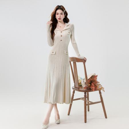 FA52824# 韩国2026春款高级弹力针织打底连衣裙女收腰显瘦别致漂亮毛衣长裙  服裝批發女裝批發服飾貨源