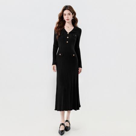 FA52824# 韩国2026春款高级弹力针织打底连衣裙女收腰显瘦别致漂亮毛衣长裙  服裝批發女裝批發服飾貨源