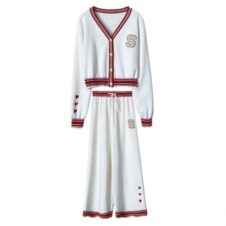 FA52825# 名媛气质小香风辣妹炸街拼色针织套装秋季新款高级感阔腿裤两件套  服裝批發女裝批發服飾貨源