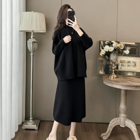 FA52830# 轻熟风秋季新款半高领背心连衣长裙时尚气质针织开衫外套两件套女  服裝批發女裝批發服飾貨源