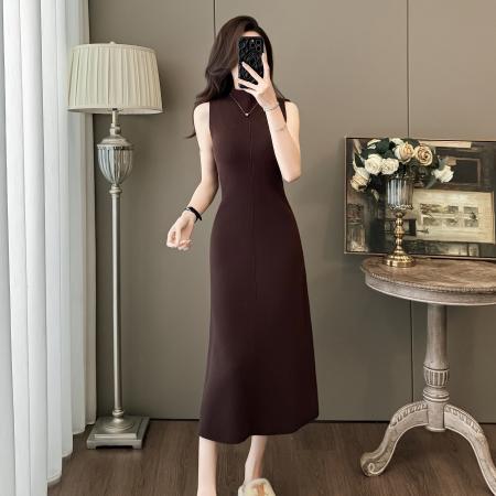 FA52830# 轻熟风秋季新款半高领背心连衣长裙时尚气质针织开衫外套两件套女  服裝批發女裝批發服飾貨源