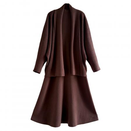 FA52830# 轻熟风秋季新款半高领背心连衣长裙时尚气质针织开衫外套两件套女  服裝批發女裝批發服飾貨源