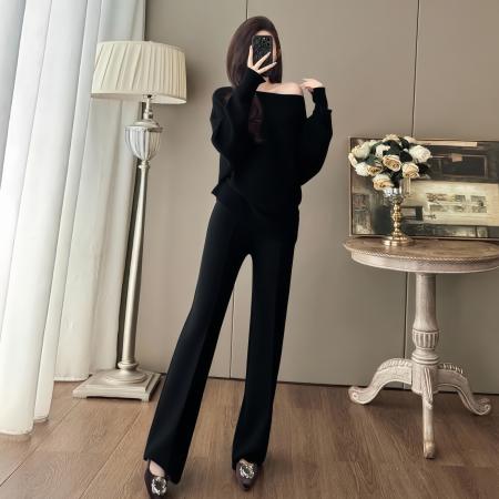 FA52832# 韩版时尚休闲气质针织套装秋冬新款时尚百搭宽松毛衣阔腿裤两件套  服裝批發女裝批發服飾貨源