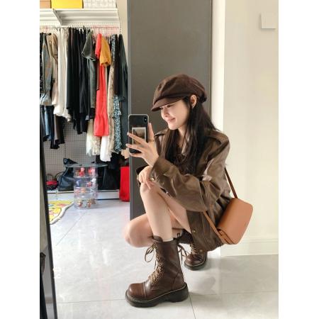 FA52835# 美式咖色机车服pu皮衣外套包臀半身裙套装  服裝批發女裝批發服飾貨源