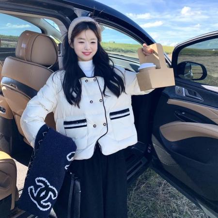 FA52837# 杏色短外套羽绒服杏色小香风百搭款时尚宽松甜美风女装娃娃脸上衣  服裝批發女裝批發服飾貨源