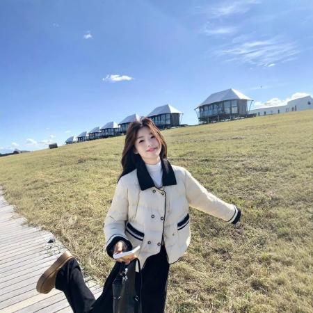 FA52837# 杏色短外套羽绒服杏色小香风百搭款时尚宽松甜美风女装娃娃脸上衣  服裝批發女裝批發服飾貨源