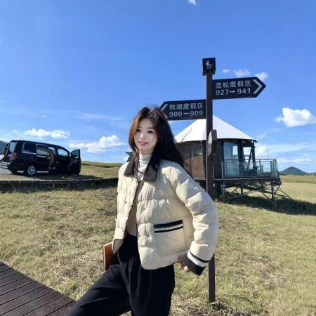 FA52837# 杏色短外套羽绒服杏色小香风百搭款时尚宽松甜美风女装娃娃脸上衣  服裝批發女裝批發服飾貨源