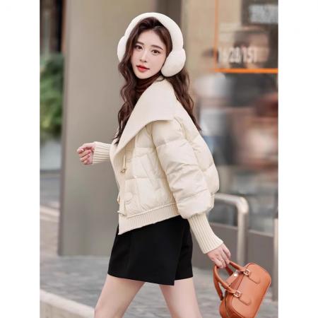 FA52839# 针织拼接假两件羽绒棉服女冬季大码韩版时尚设计感牛角扣棉衣外套  服裝批發女裝批發服飾貨源