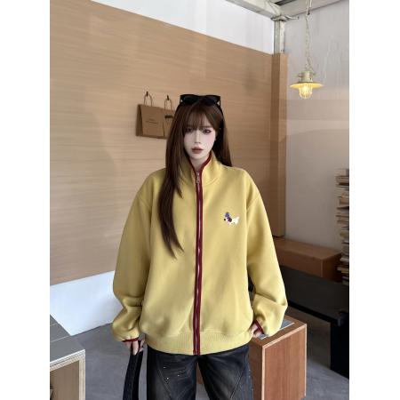 FA52841# 韩系慵懒可爱腊肠小狗立领卫衣外套女撞色宽松休闲上衣潮  服裝批發女裝批發服飾貨源