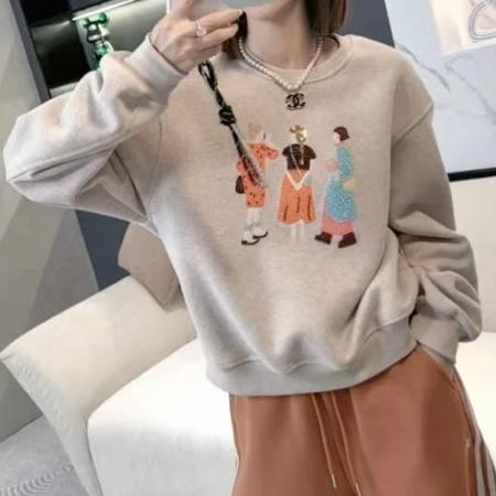 FA52843# 冬季新款时尚百搭设计感显瘦衣服女韩系圆领印花潮流长袖卫衣  服裝批發女裝批發服飾貨源