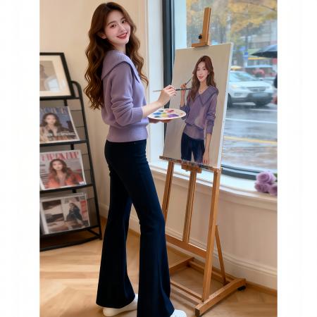 FA52846# 韩系高级感超好看紫色娃娃领针织衫毛衣女秋冬新款设计感小众上衣  服裝批發女裝批發服飾貨源