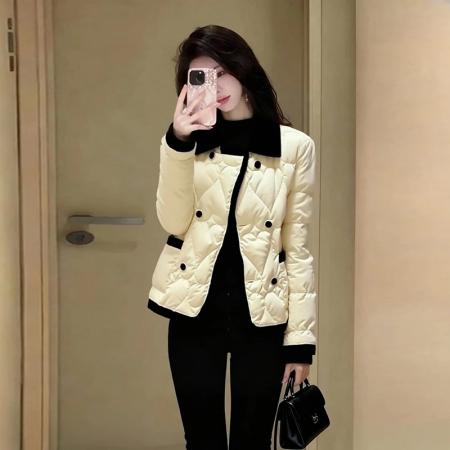 FA52847# 撞色拼接常规保暖棉服女冬季新款韩系百搭极简风棉袄长袖外套  服裝批發女裝批發服飾貨源