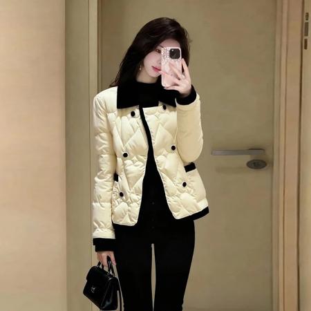 FA52847# 撞色拼接常规保暖棉服女冬季新款韩系百搭极简风棉袄长袖外套  服裝批發女裝批發服飾貨源