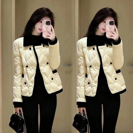 FA52847# 撞色拼接常规保暖棉服女冬季新款韩系百搭极简风棉袄长袖外套  服裝批發女裝批發服飾貨源