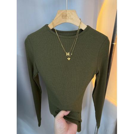 FA52854# 小圆领正肩长袖打底衫女春秋新款时尚百搭显瘦弹力螺纹内搭上衣潮  服裝批發女裝批發服飾貨源