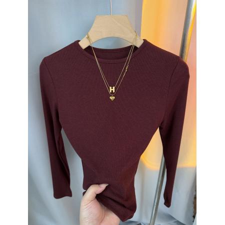 FA52854# 小圆领正肩长袖打底衫女春秋新款时尚百搭显瘦弹力螺纹内搭上衣潮  服裝批發女裝批發服飾貨源