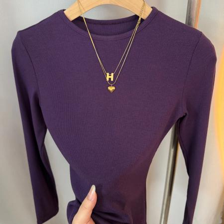 FA52854# 小圆领正肩长袖打底衫女春秋新款时尚百搭显瘦弹力螺纹内搭上衣潮  服裝批發女裝批發服飾貨源