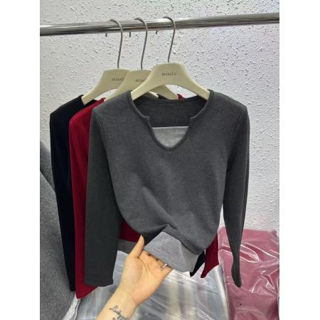 FA52856# 冬季新款时尚假两件拼接长袖T恤女装修身显瘦气质打底衫上衣  服裝批發女裝批發服飾貨源