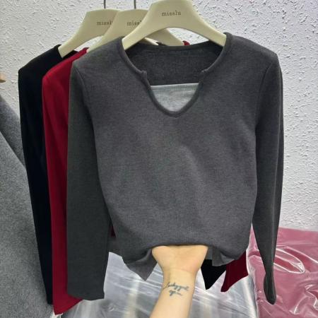 FA52856# 冬季新款时尚假两件拼接长袖T恤女装修身显瘦气质打底衫上衣  服裝批發女裝批發服飾貨源