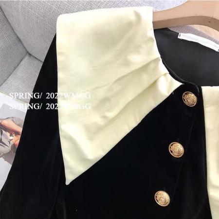 FA52860# 黑色丝绒衬衫女设计感小众法式高级感大翻领时尚洋气短款长袖上衣  服裝批發女裝批發服飾貨源